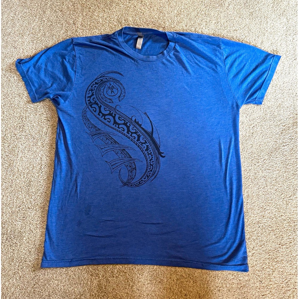 Mens Blue Octopus Sea Life Graphic Logo Tee Crew Neck Short Sleeve Cotton L